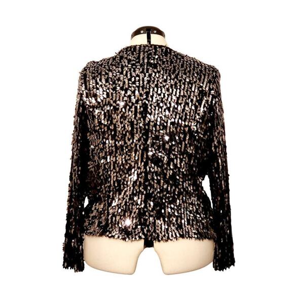 INC International Concepts Woman Open Front Black Sequin Jacket, Size 0X - Picture 3 of 7